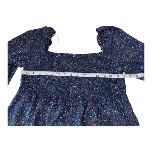 Umgee Womens Floral Print Smocked Front Peasant Top Blouse Navy & Pink SZ M - Picture 5 of 9